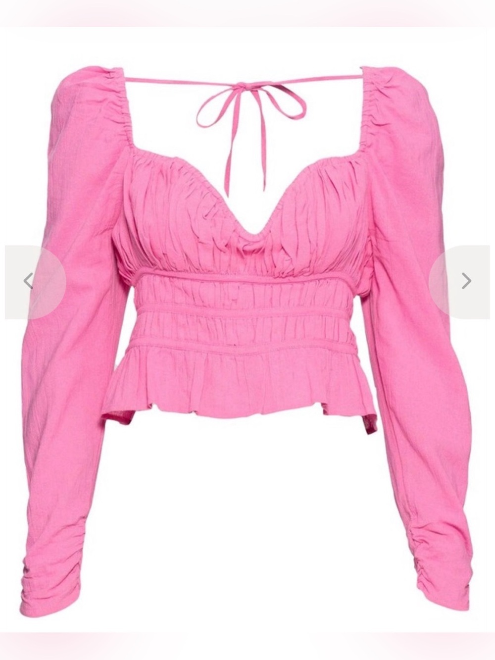 $98 Free People Chloe Cropped Top Ruffle Puffed Sleeves Smocked Pink XS NWT
